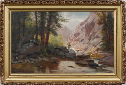 Hamilton Hamilton (1847 - 1928) Antique American California Mountain Landscape Rare Oil Painting