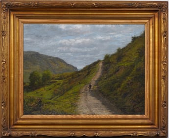 Antique American School Framed Signed "J. Young 1882" Landscape Oil Painting