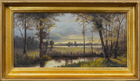 Antique American Hudson River School 19th Century Landscape Signed "Johnston" Oil Painting