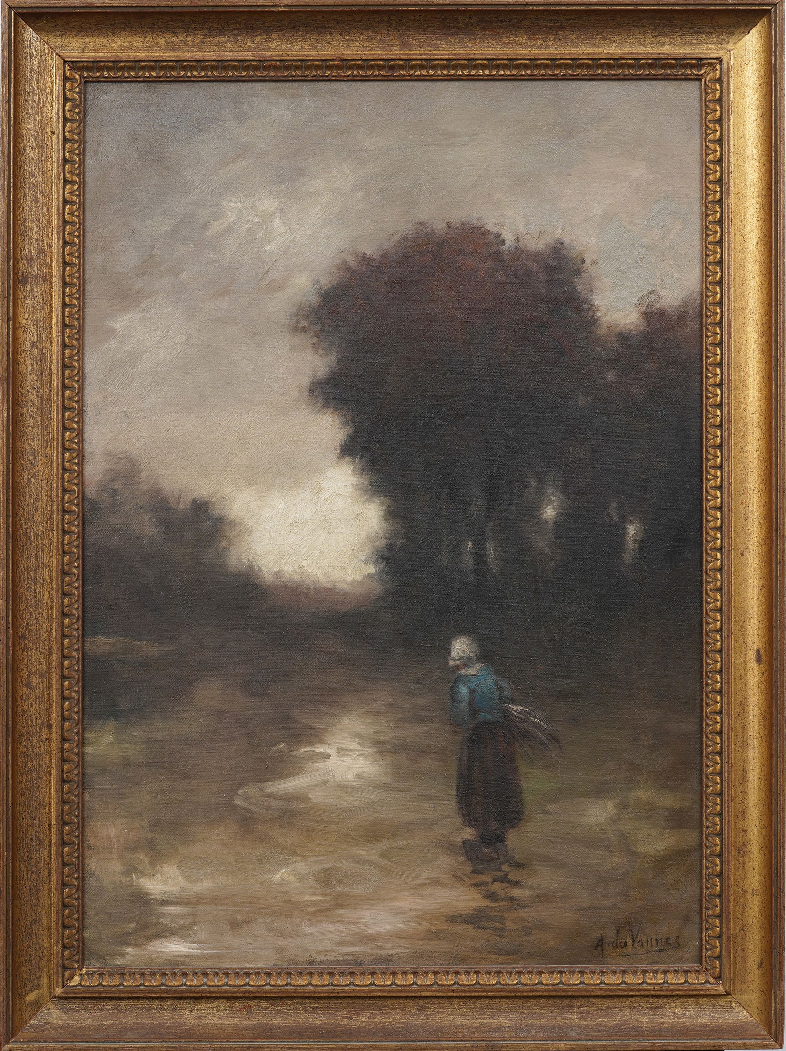 Albert Du Vannes 1881-1962 Antique Finely Painted Impressionist Landscape with Figure Oil Painting (1 of 7)