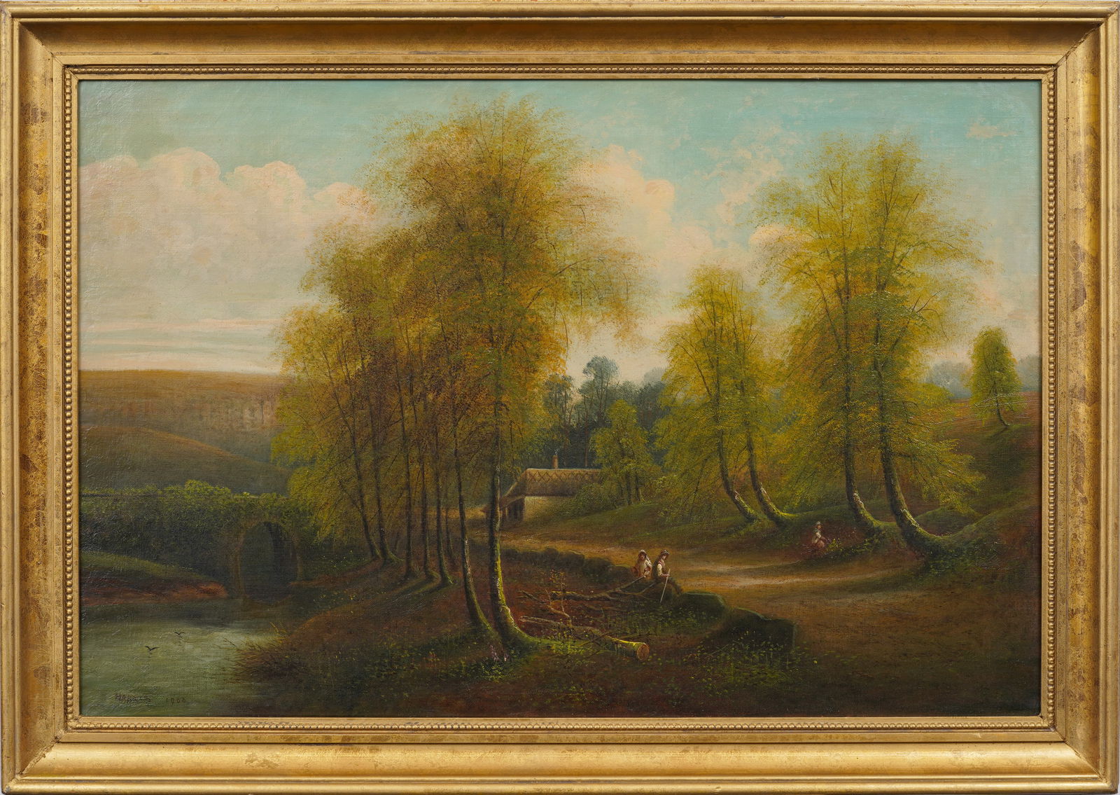 George Harris 1855- 1936 Signed Antique English Landscape Framed Impressionist Oil Painting (1 of 7)