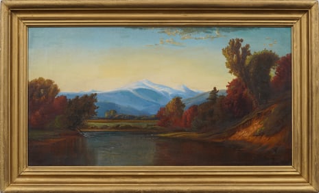 Antique American Hudson River School Ohio River Landscape Framed Fall Oil Painting