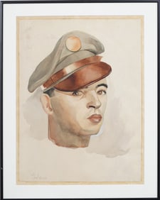 Vintage American Modernist Handsome Male Realist Portrait Signed Framed Painting