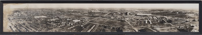 "Aerial View of Camp Travis, Texas 1918" Antique American Panoramic Framed Photograph