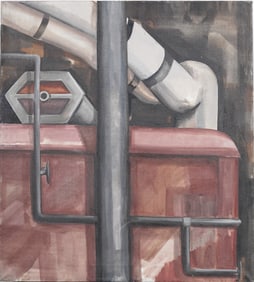 Vintage American Modernist Industrial Abstract Oil Painting