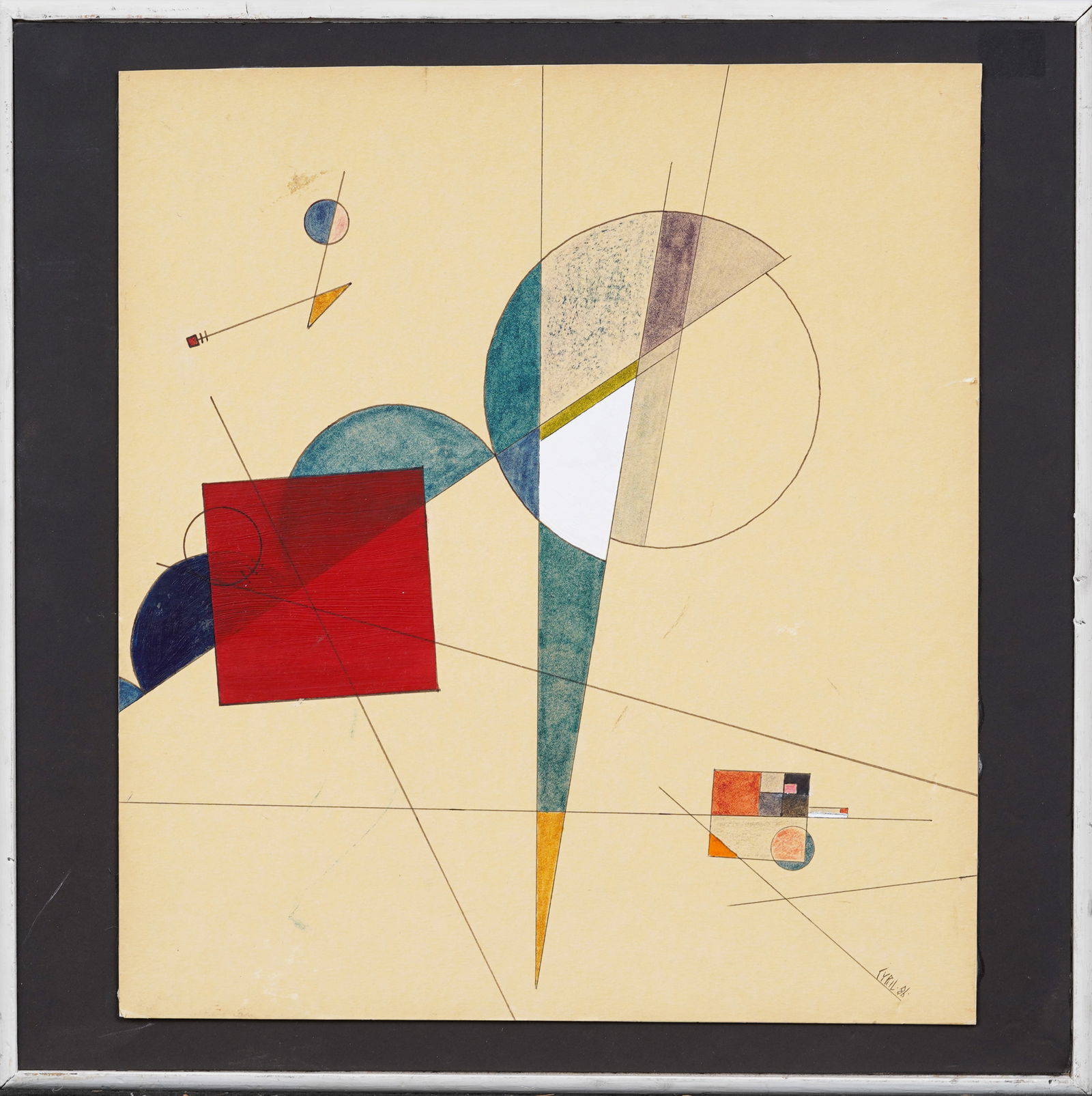 Vintage American Modernist Geometric Signed "Cyril" Abstract 1986 Mixed Media Painting (1 of 6)