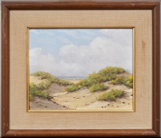 Vintage American Impressionist Beach Scene Framed Original Oil Painting