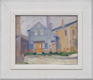 Vintage American Impressionist Flower Landscape Framed Oil Painting