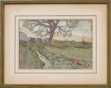 Vintage European Modernist Framed Landscape Painting