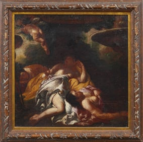 Antique European Important Old Master Framed Nude Portrait Figural Bacchanal Oil Painting