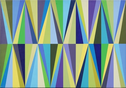 Joseph Logan Signed Vintage American Modernist Mid Century Geometric Abstract Oil Painting