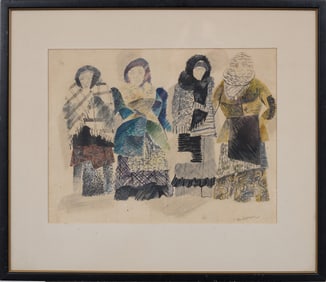 Vintage Eastern European Street Scene Women Walking Signed Landscape Framed Painting