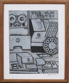 Vintage American Modernist Mixed Media Signed Abstract Painting