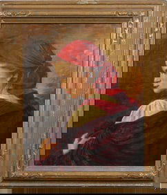 Vintage American Impressionist Young Woman Nicely Framed Portrait Signed Oil Painting