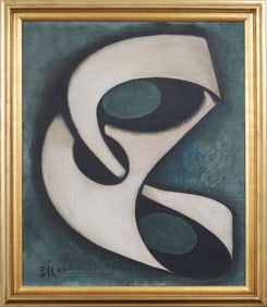 Large Vintage American Modernist Signed 1963 Framed Abstract Surreal Figural Oil Painting