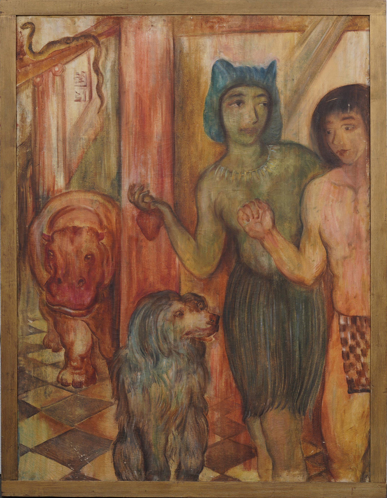 LArge Vintage American Surreal Modernist Egyptian Interior View Signed Framed Oil Painting (1 of 7)