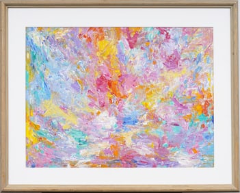 Vintage American Modernist Framed Large Abstract Expressionist Oil Painting