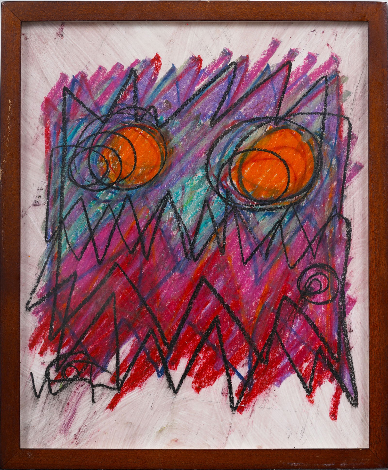 Vintage American Modernist Outsider Art Abstract Portrait Framed Painting (1 of 5)