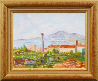 Vintage European Impressionist Signed Coastal Giltwood Framed Oil Painting