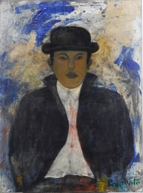 Abraham Pariente (B1962) Israeli American Modernist Abstract Figural Portrait Framed Oil Painting