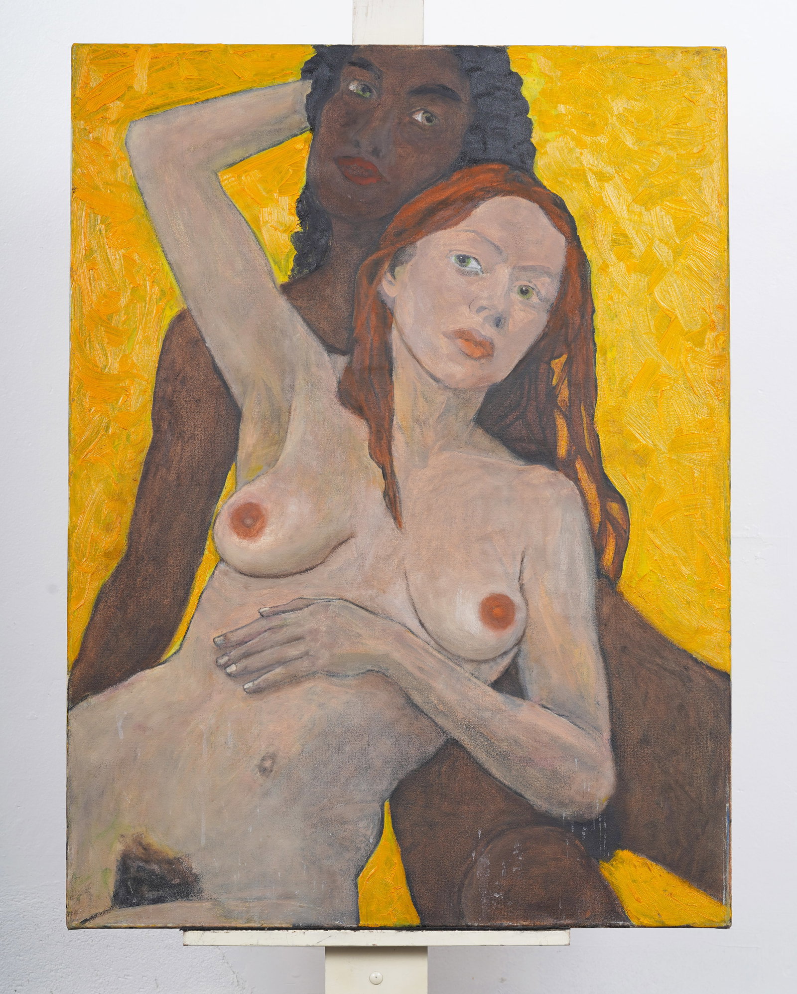 Abraham Pariente (B1962) Israeli American Modernist Nude Women Portrait Framed Oil Painting: Vintage American modernist oil painting. Signed. Measuring: 41 by 31 inches overall. Please see all images for condition. Size is measured and written on the back of the painting or next to each objec