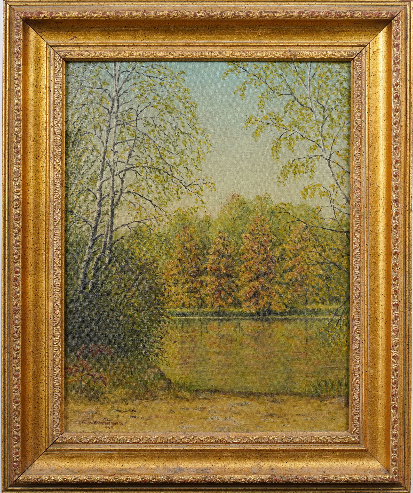 Vintage Mid-Century American or European Pastoral Lake Waterscape Signed Oil Painting (1 of 7)