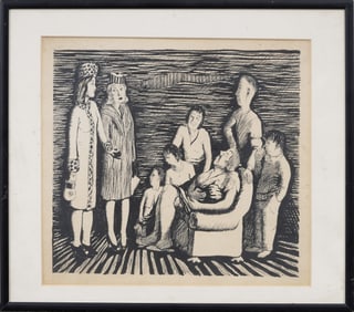 Mid-Century American MoMA Exhibited Black and White Lithograph "The Social Workers"