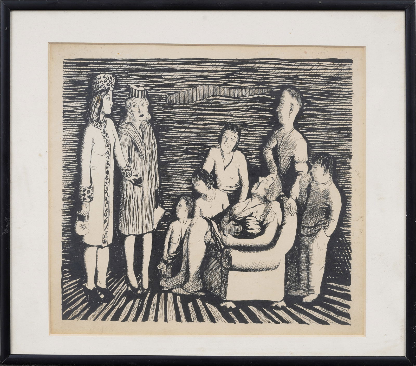 Mid-Century American MoMA Exhibited Black and White Lithograph "The Social Workers" (1 of 5)