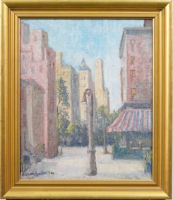 Vintage New York City Pete's Tavern Gramercy Park Street Scene Signed Oil Painting