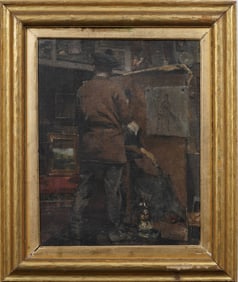 Masterful Antique American or European Artist's Studio Self Portrait Signed Oil Painting