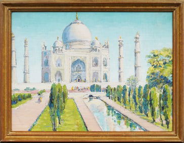 Arrah Lee Gaul (1883-1980) Antique American Impressionist Taj Mahal Rare Indian Oil Painting