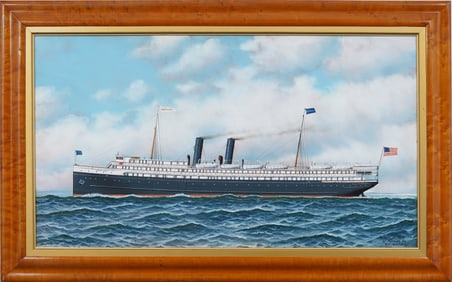 Antonio Jacobsen (1850 - 1921) Antique Large Original Signed Seascape Ship Portrait Oil Painting