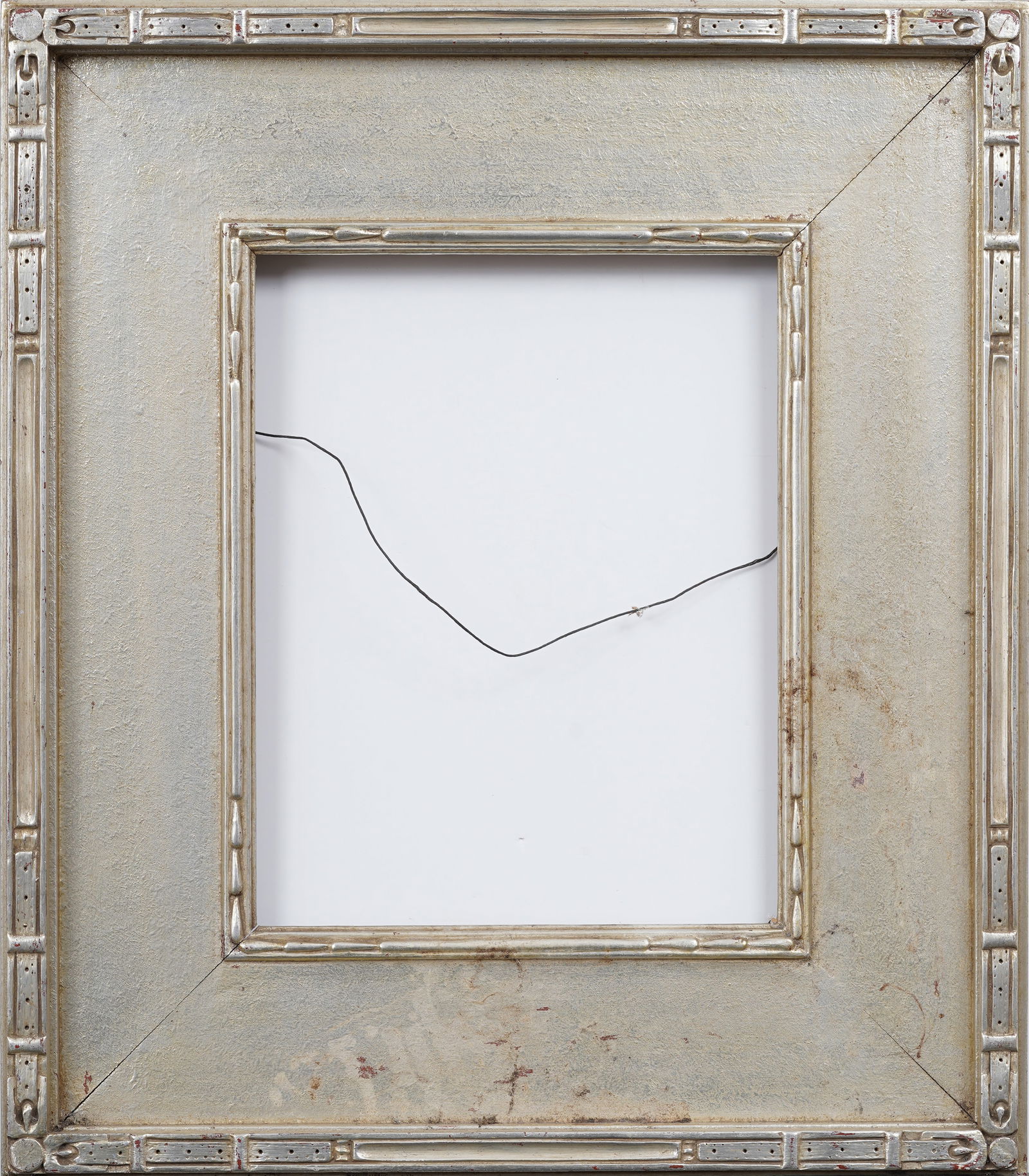 Antique American Distressed Arts and Crafts Silver Carved Wood Frame fits 12.75" x 10.25" Painting (1 of 5)