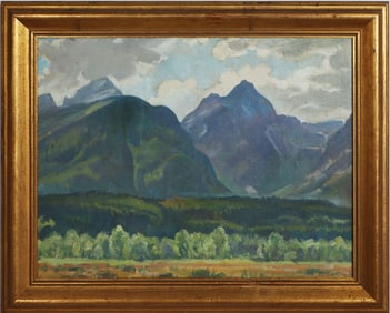 Paul Branson Western Modernist Vintage American Mountain Landscape Framed Signed Oil Painting