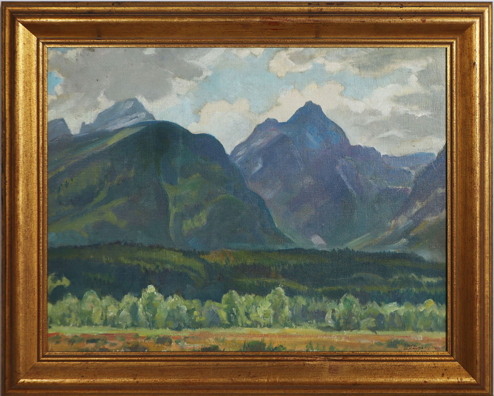 Paul Branson Western Modernist Vintage American Mountain Landscape Framed Signed Oil Painting (1 of 5)