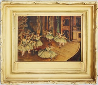 Antique French Impressionist Ballerina Studio Interior Scene Nicely Framed Oil Painting