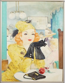 Vintage French Impressionist Fashionable Paris Cafe High Society Signed Woman Portrait Oil Painting