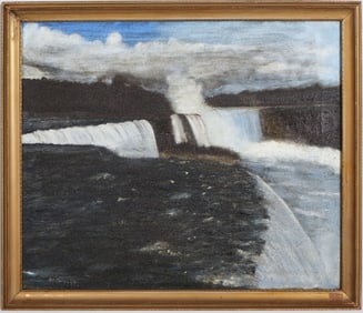 Vintage American Signed Impressionist Niagara Falls New York Landscape Framed Oil Painting
