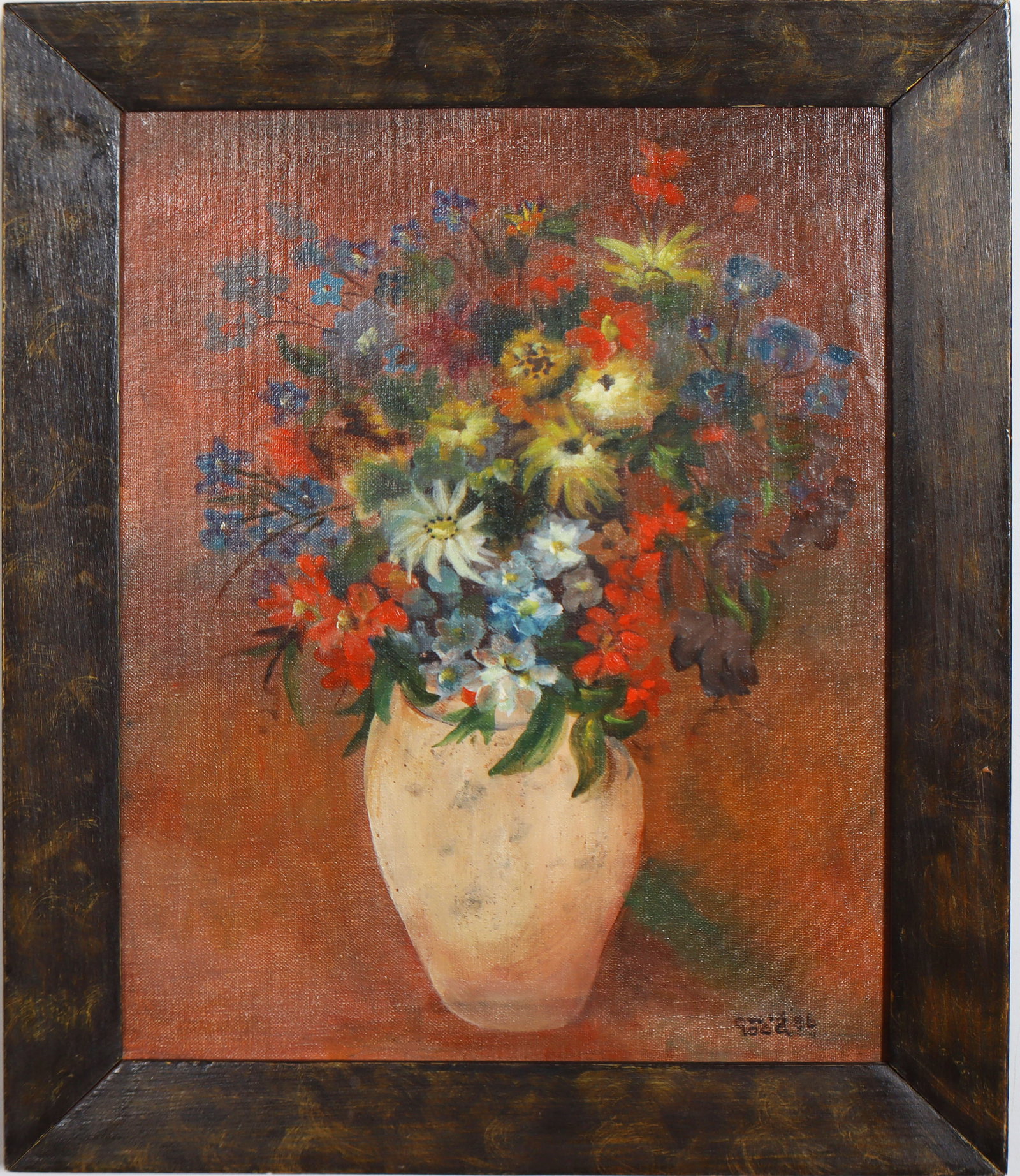 Vintage American School Signed Flower Still Life Framed Impressionist Oil Painting (1 of 7)