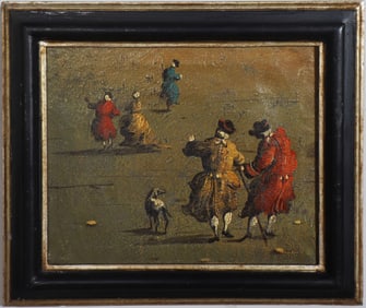 Vintage Italian Impressionist Venice Street Scene Framed Oil Painting