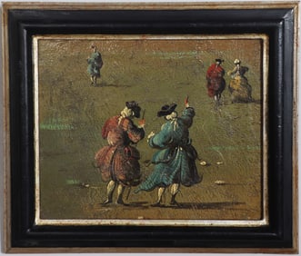 Vintage Italian Impressionist Figural Street Scene Framed Venice Oil Painting