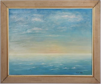 Large Signed 1960 Vintage American Impressionist Framed Sunset Seascape Beach Scene Oil Painting