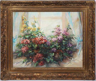 Janez Knez (1931-2011) Vintage French Impressionist Framed Flower Still Life Oil Painting