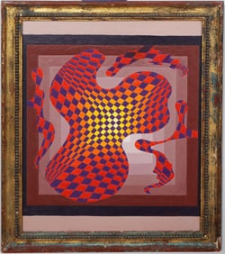 Vintage American Modernist Abstract Giltwood Framed Oil Painting