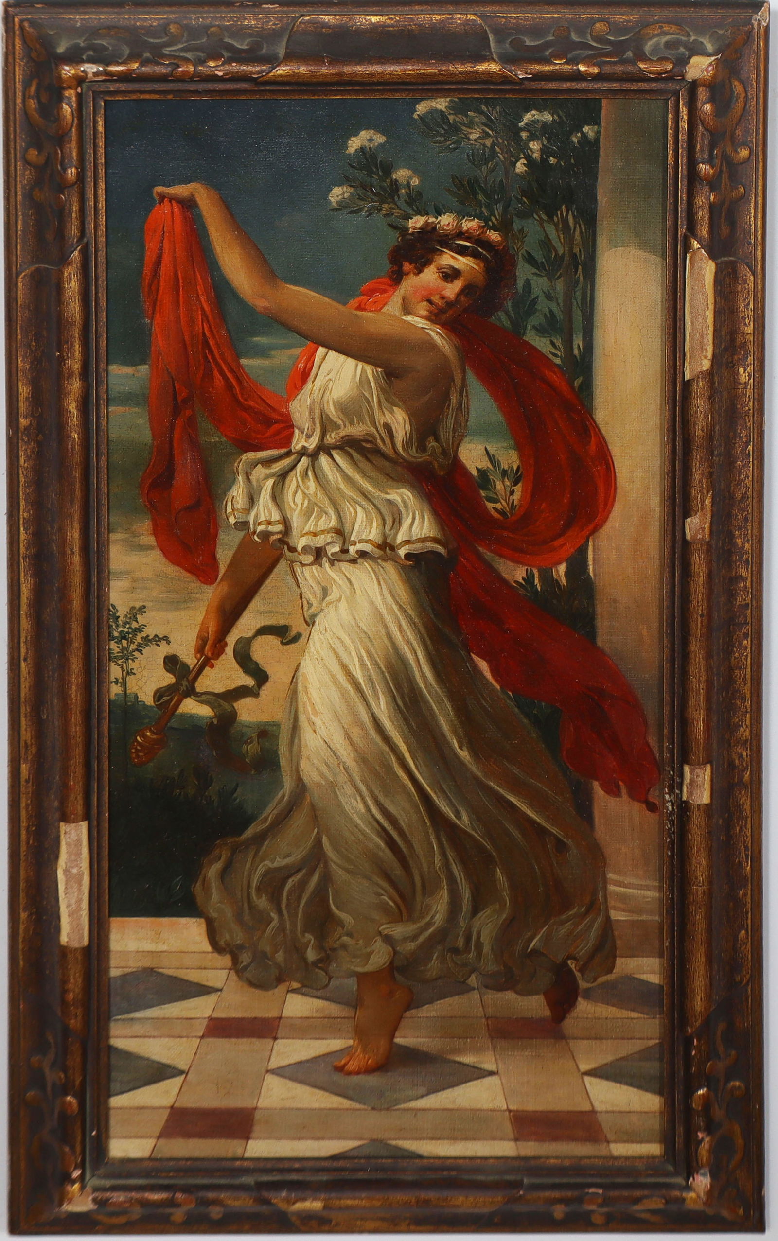 Antique European Classical High Society Woman Portrait Framed Original Oil Painting: Antique European classical portrait oil painting. Measuring: 24 by 13 inches overall, and 20.5 by 10 painting alone. Please see all images for condition. Size is measured and written on the back of th