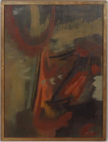 Vintage American Modernist Giltwood Framed Abstract Expressionist Signed 1963 Oil Painting