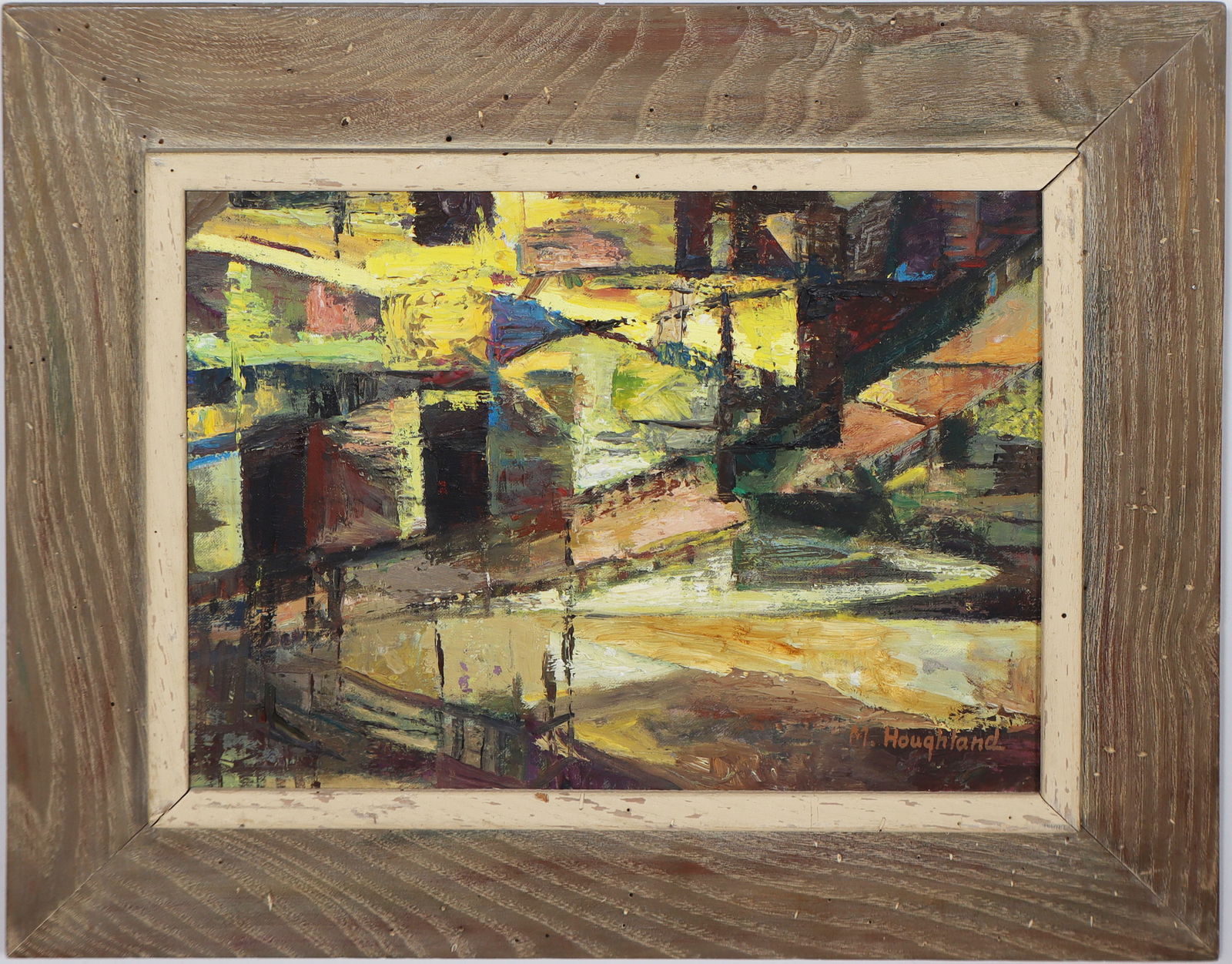 Vintage American Modernist Abstract Cubist Cityscape Nicely Framed Large Oil Painting (1 of 6)