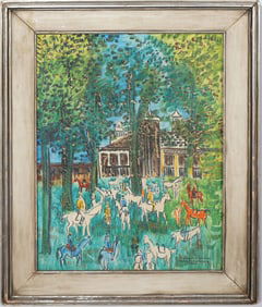 Johannes Schiefer (1896 - 1979) Vintage French Modernist Equestrian Horseback Landscape Oil Painting