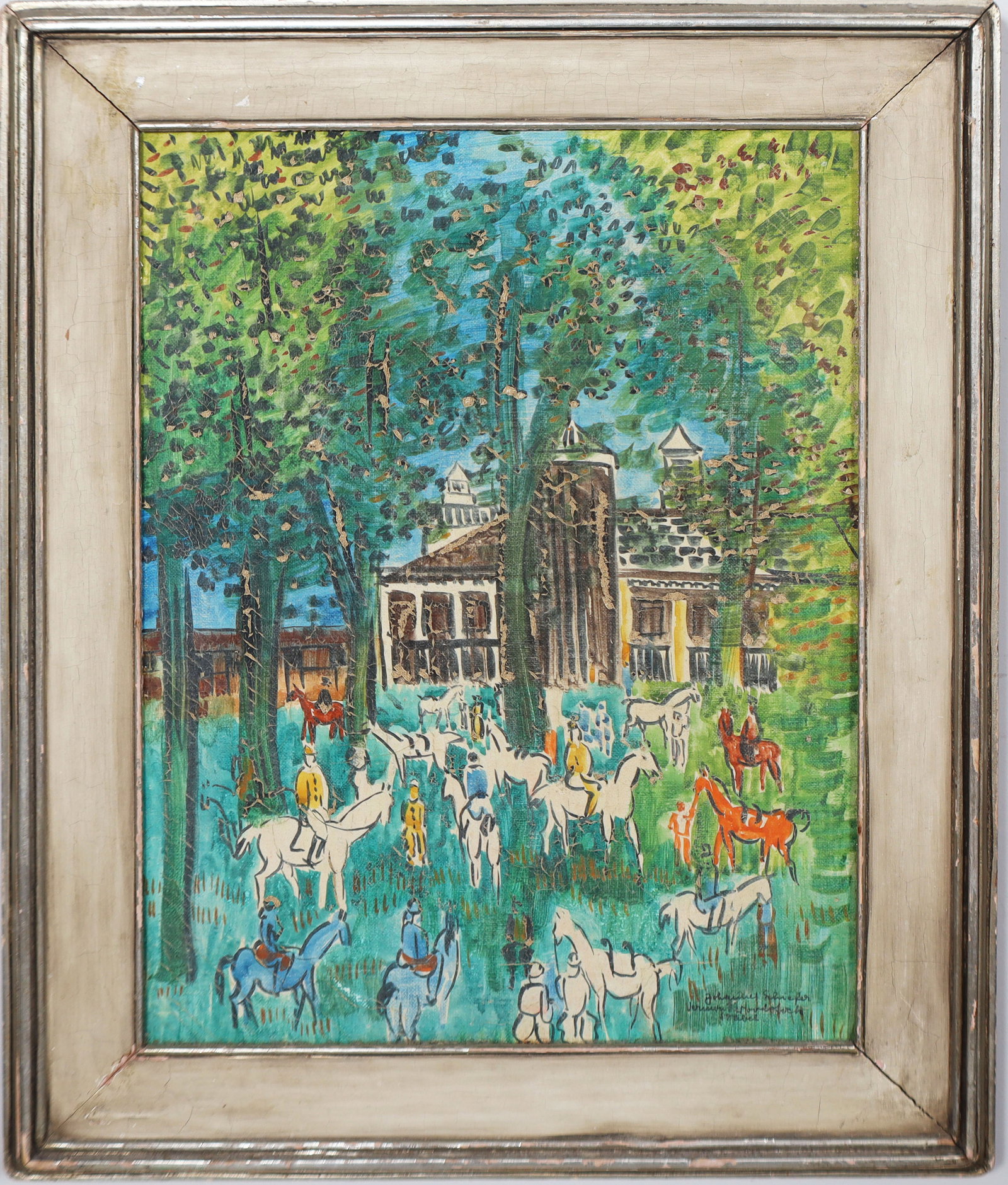 Johannes Schiefer (1896 - 1979) Vintage French Modernist Equestrian Horseback Landscape Oil Painting (1 of 8)