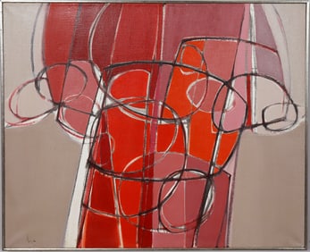 Anita Johnson (1931-2025) Vintage American Modernist Abstract Cubist Framed Large Oil Painting